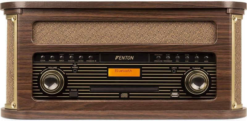 Fenton - Memphis - Platenspeler - Donkerbruin - Bluetooth, CD & MP3 Speler, Radio (DAB+ en FM), Cassette