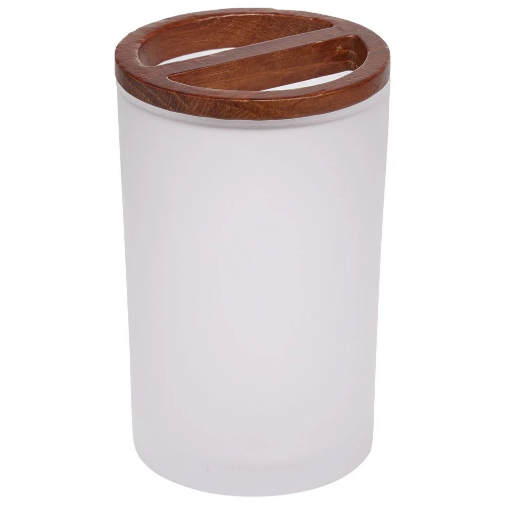 Gobelet blanc en verre et bois Ø7xH11,7cm