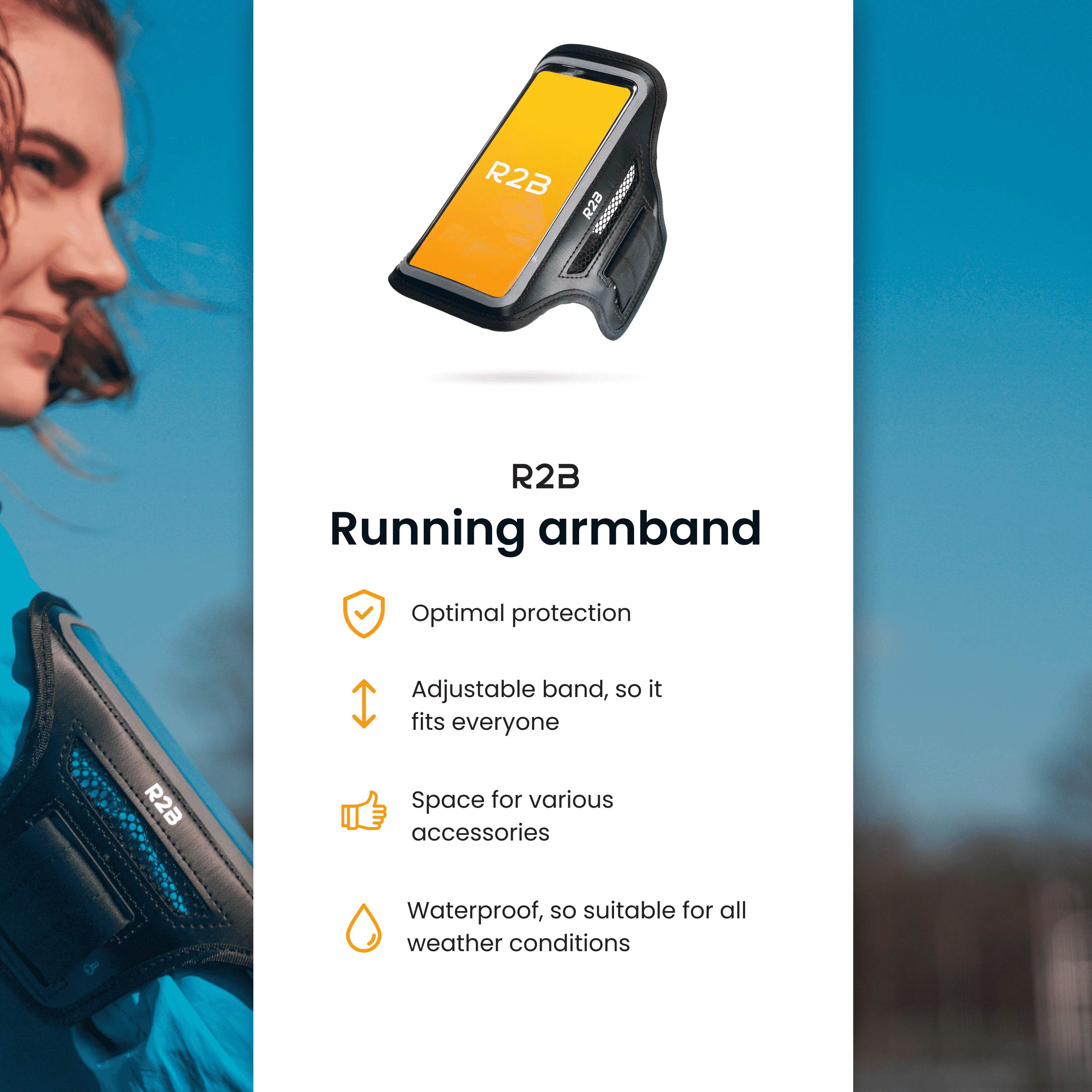 R2B Waterdichte Hardloop Telefoonhouder Sportarmband 6,5inch
