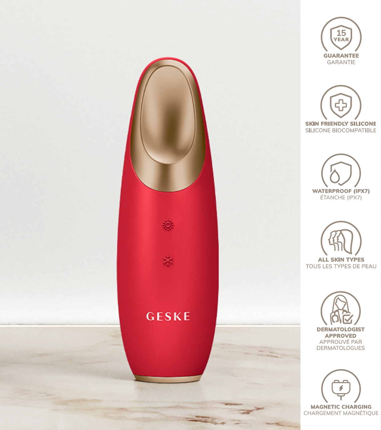 GESKE - *I love myself* - Massageador para Contorno dos Olhos Warm & Cool Energizer 6 em 1 - Red