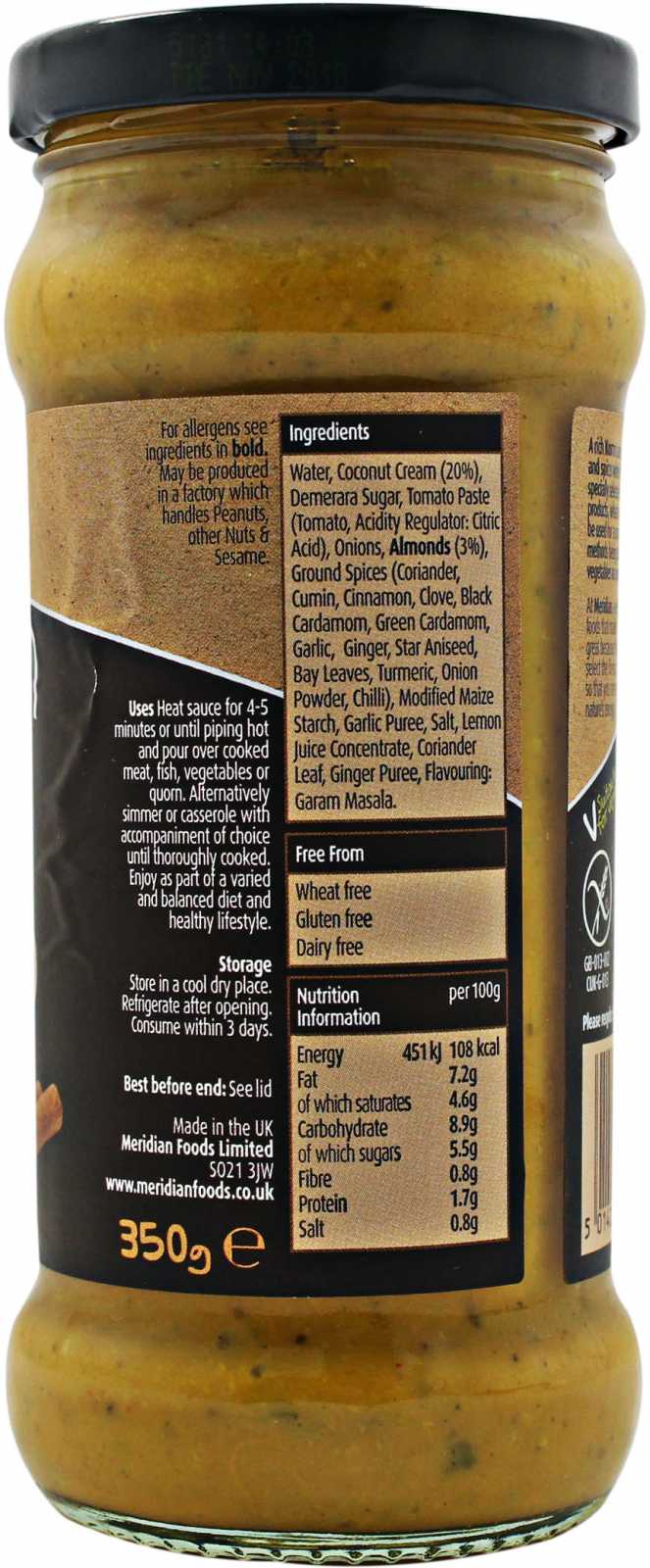 Molho Korma sem álcool Meridian Foods 350g