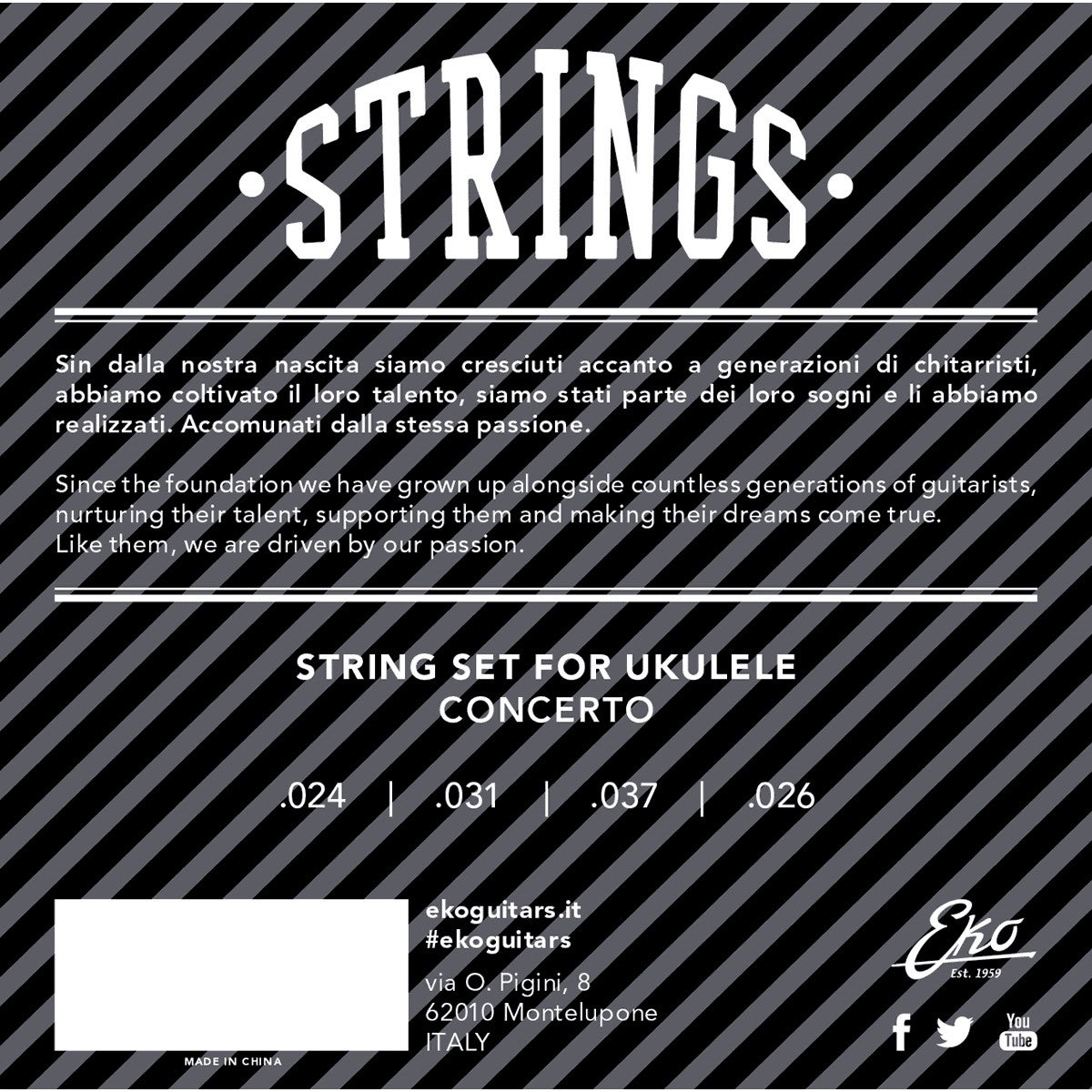 EKO Strings Ukulele Concerto Medium snarenset voor concert ukelele