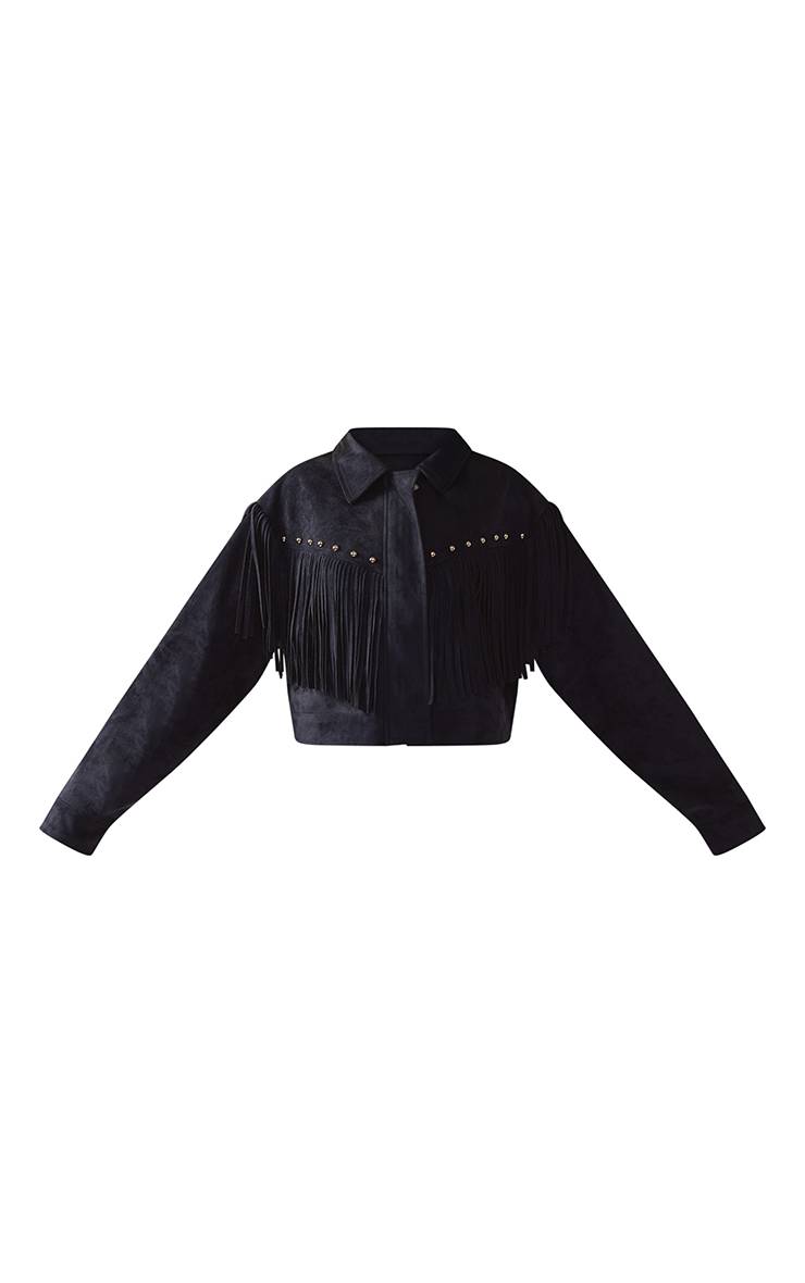 Bleu Marine Veste À Franges Ornée De Clous En Synthétique Douce