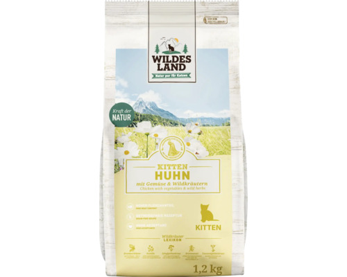 WILDES LAND droogvoer voor katten, kip kitten met groenten en wilde kruiden, met waardevolle superfoods, graanvrij, glutenvrij, 1,2 kg