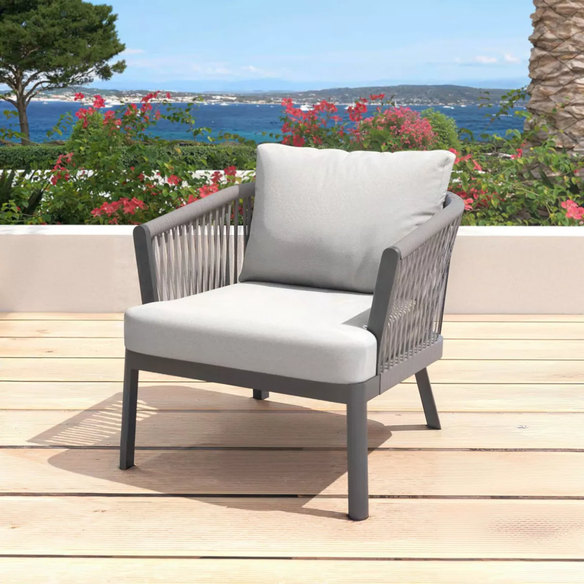 Salon de jardin en aluminium 5 places 4 pcs Amalfi Gris anthracite et gris clair