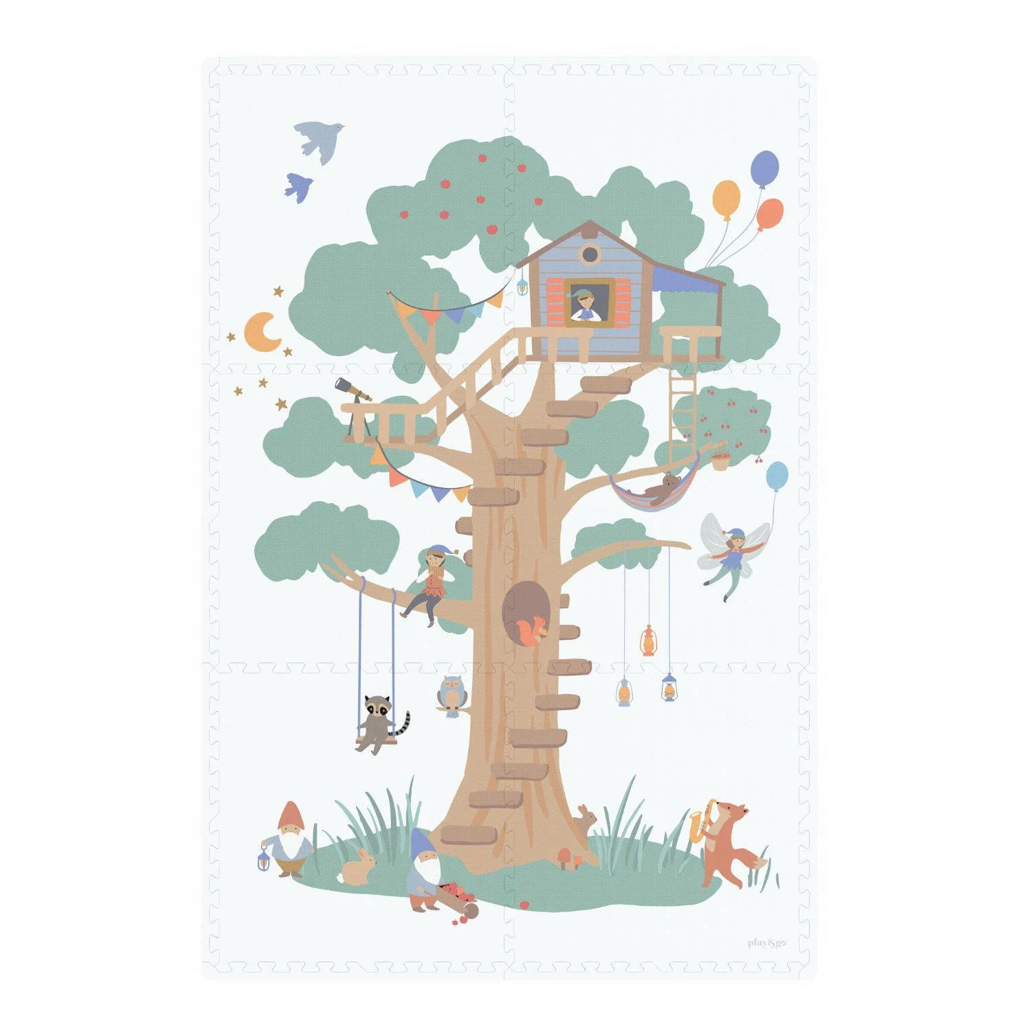 Play&Go EEVAA 3-in-1 omkeerbare puzzel speelmat, speelhuis en opbergdoos Treehouse (120x180cm - 6 tegels)
