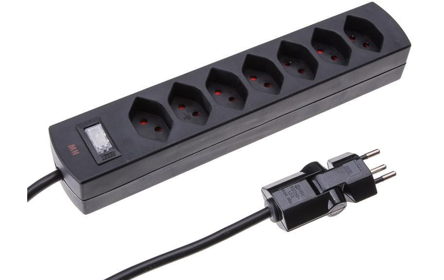 Steckdosenleiste Safety-Line 7x T13Steckdosenleiste mit Reset-Schalter und Clip-CLap-Stecker