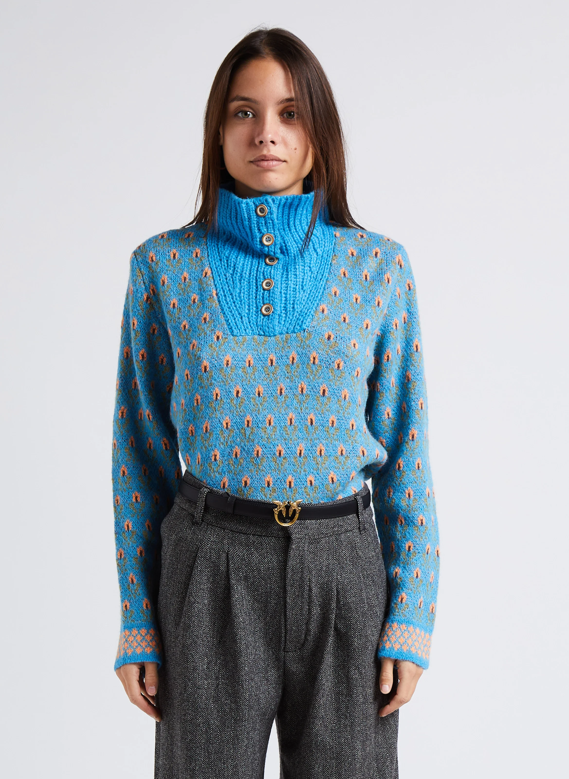 VOLTERETA - Pull col montant boutonné jacquard | Multicolore