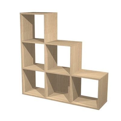 Bibliothèque modulaire MAXICOLOR - 6 cases en escalier - imitation chêne clair