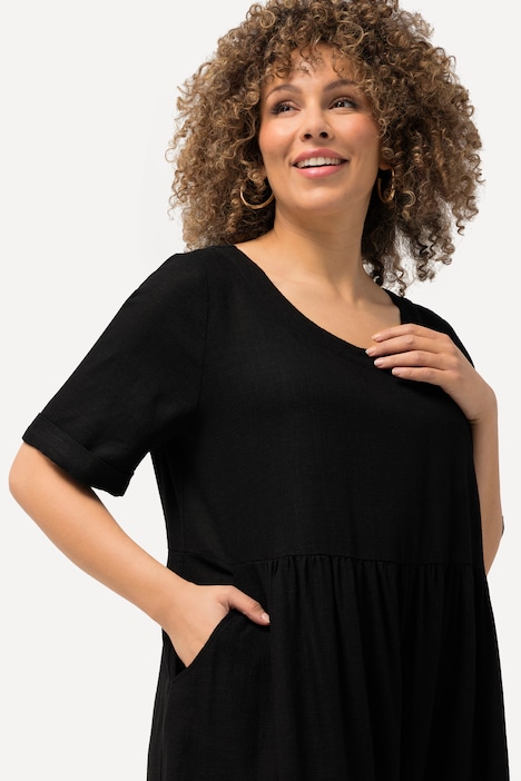 Kleid, Leinenmix, A-Linie, Rundhals, Halbarm