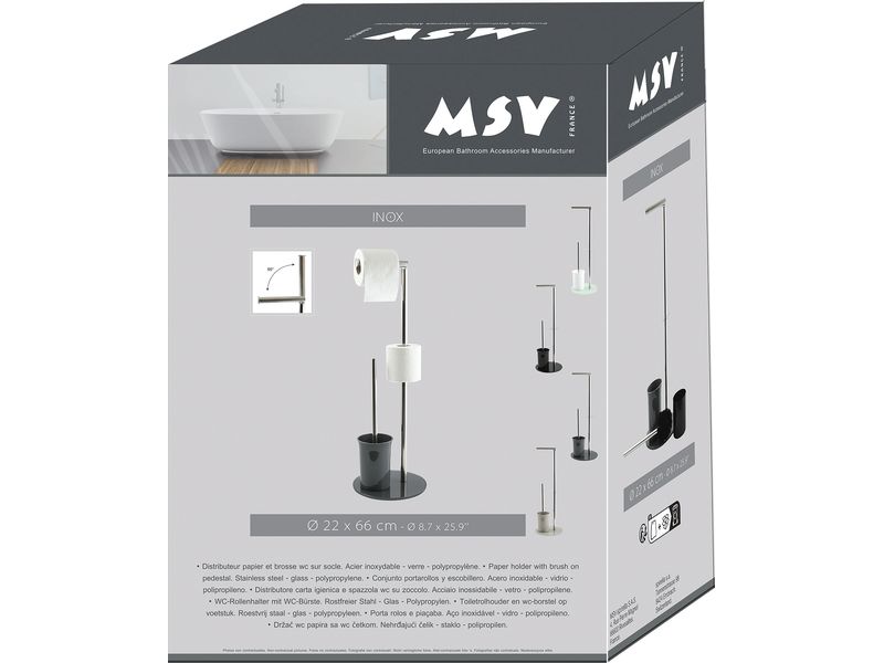 MSV Toilettengarnitur Grau WC-Kombination mit Toilettenpapierrollenhalter und Toilettenbürste