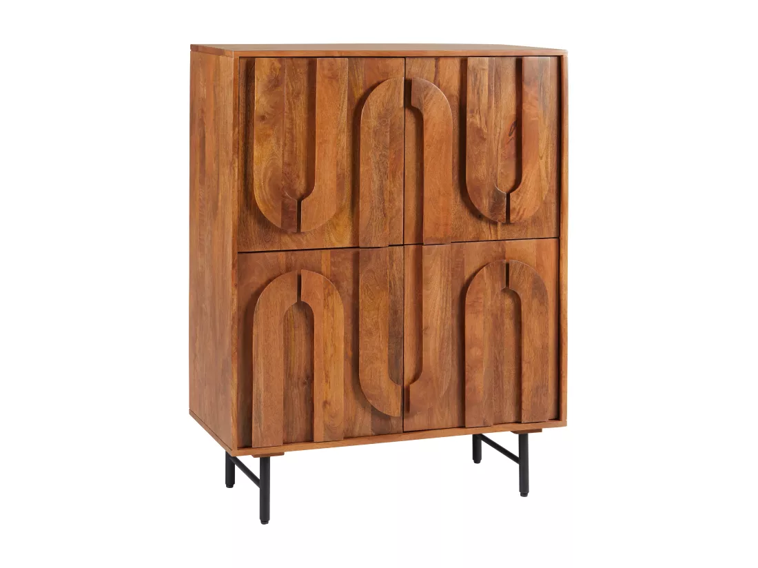 Buffet haut avec 4 portes en bois de manguier et métal noir - Naturel - MIZORAM de Maison Céphy