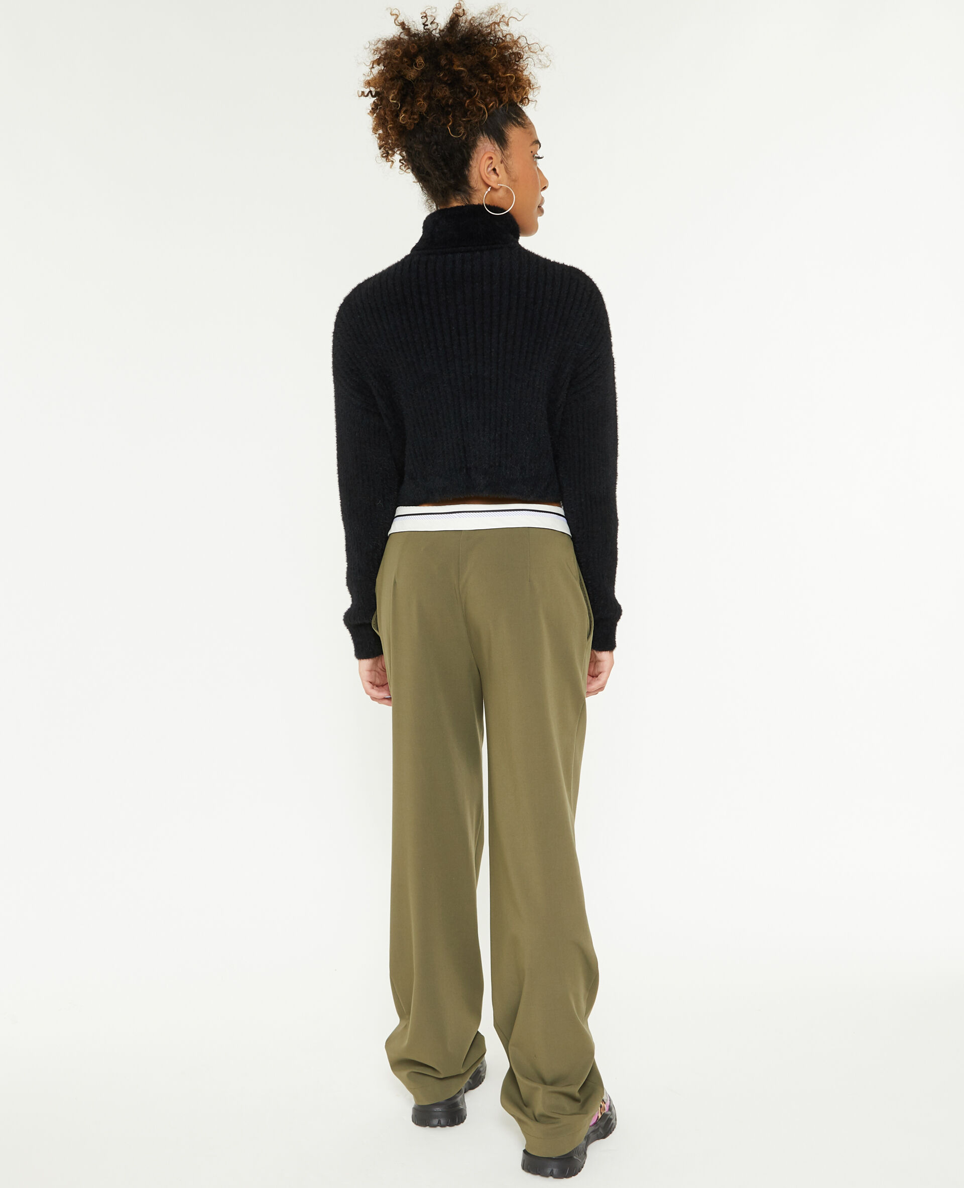 Pantalon droit avec ceinture fantaisie - Vert kaki