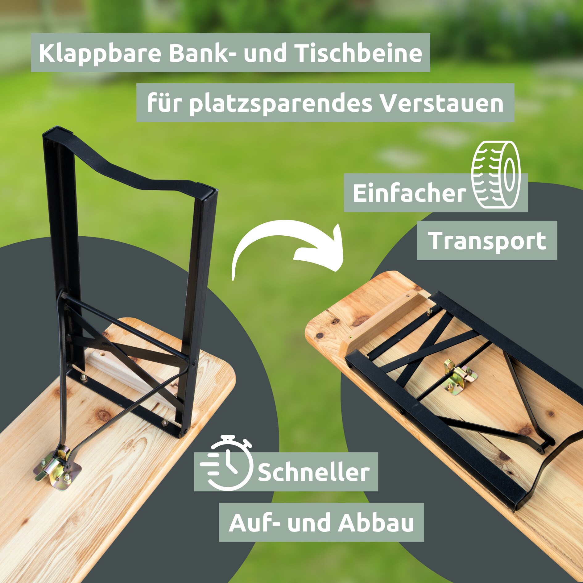 holz4home® Bierzeltgarnitur - mehrteilig & klappbar | Hoehenverstellbar