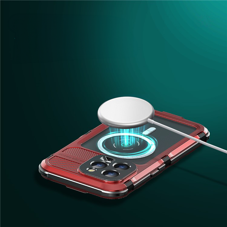 iPhone 15 Pro Wasserfeste MagSafe Alu Outdoor Schutz Hülle (IP68) - Rot / Transparent