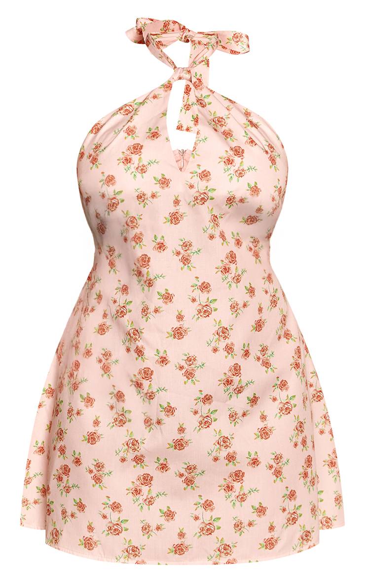 Orange Robe Droite Grande Taille À Imprimé Fleuri Ditsy Et Col Licou