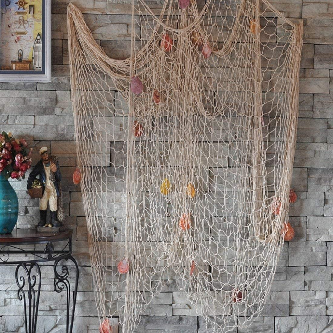 (150x200cm) Fischernetz Wand Dekoration Maritim Party Raumdeko mit Muscheln - Braun