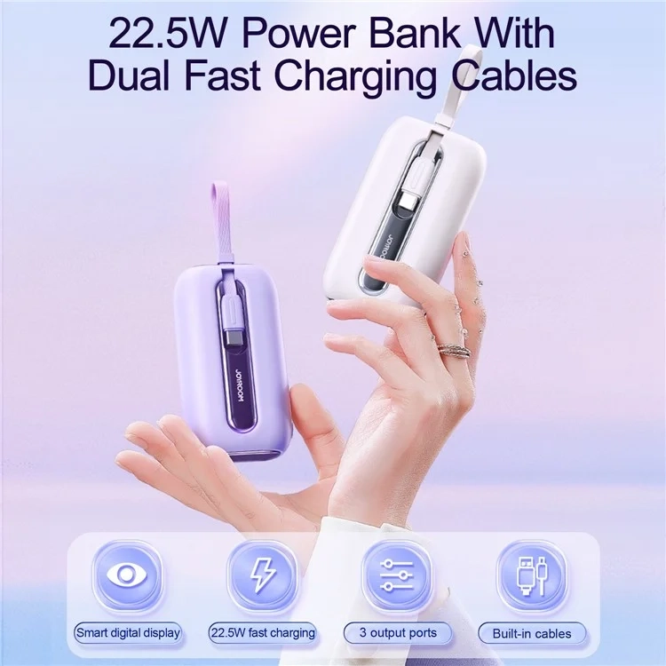(22.5W) 10000mAh USB A / USB C Powerbank Power Delivery Ladegerät inkl. USB C / Lightning Ladekabel mit LED Anzeige (JR-L012PU) - Lila