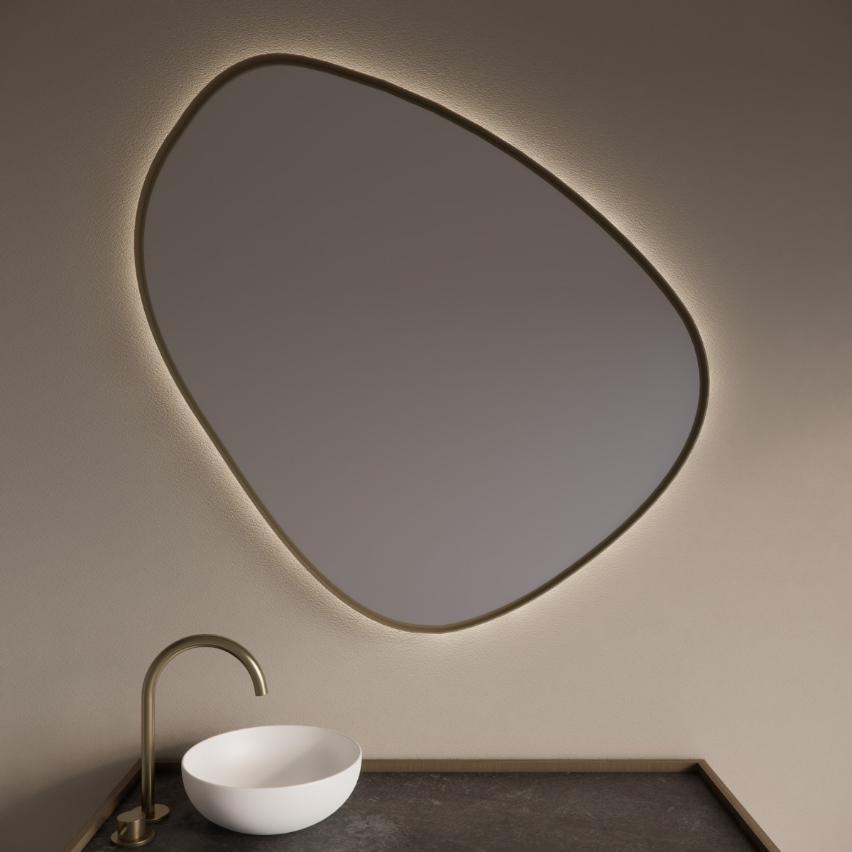 Gliss Design Fenix spiegel met LED-verlichting organisch 80cm mat goud