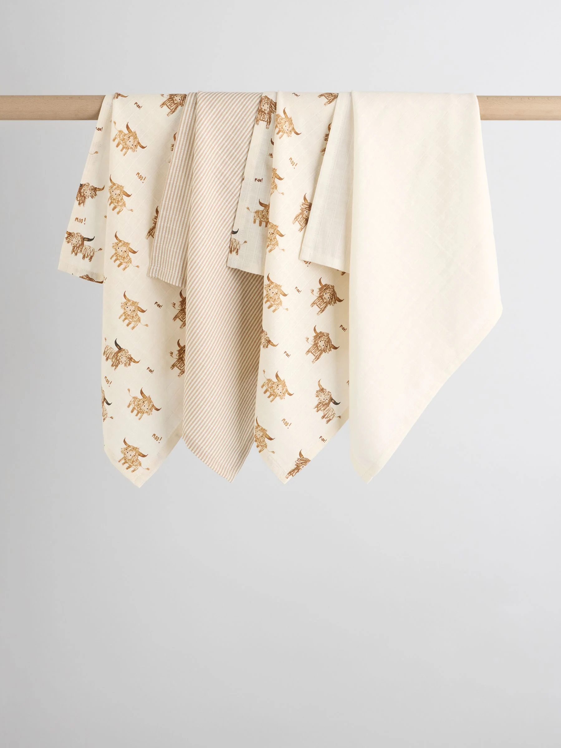 Neutrale Hamish de koe - Set van 4 mousseline babydoekjes