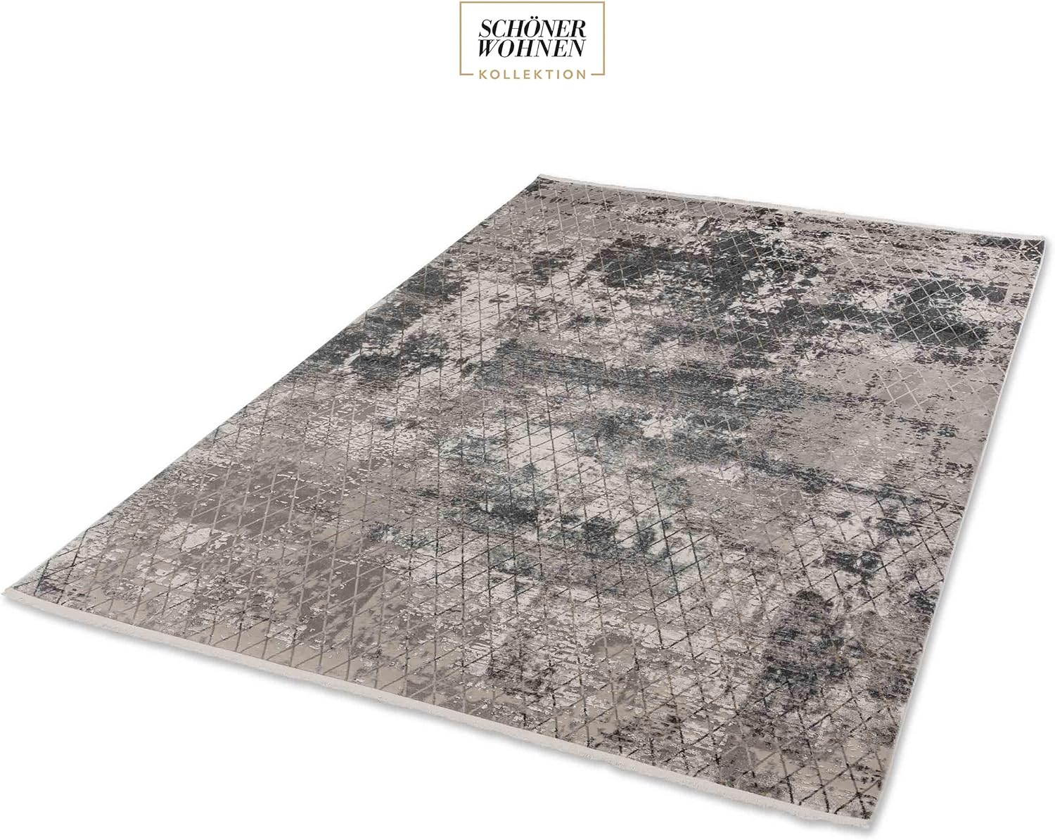 Schöner Wohnen Kollektion Hochwertiger Teppich Wohnzimmer, Schlafzimmer - Kurzflorteppich weich - Flachgewebe Design - Glänzende Muster - Teppich Rauten Anthrazit 133 x 190 cm