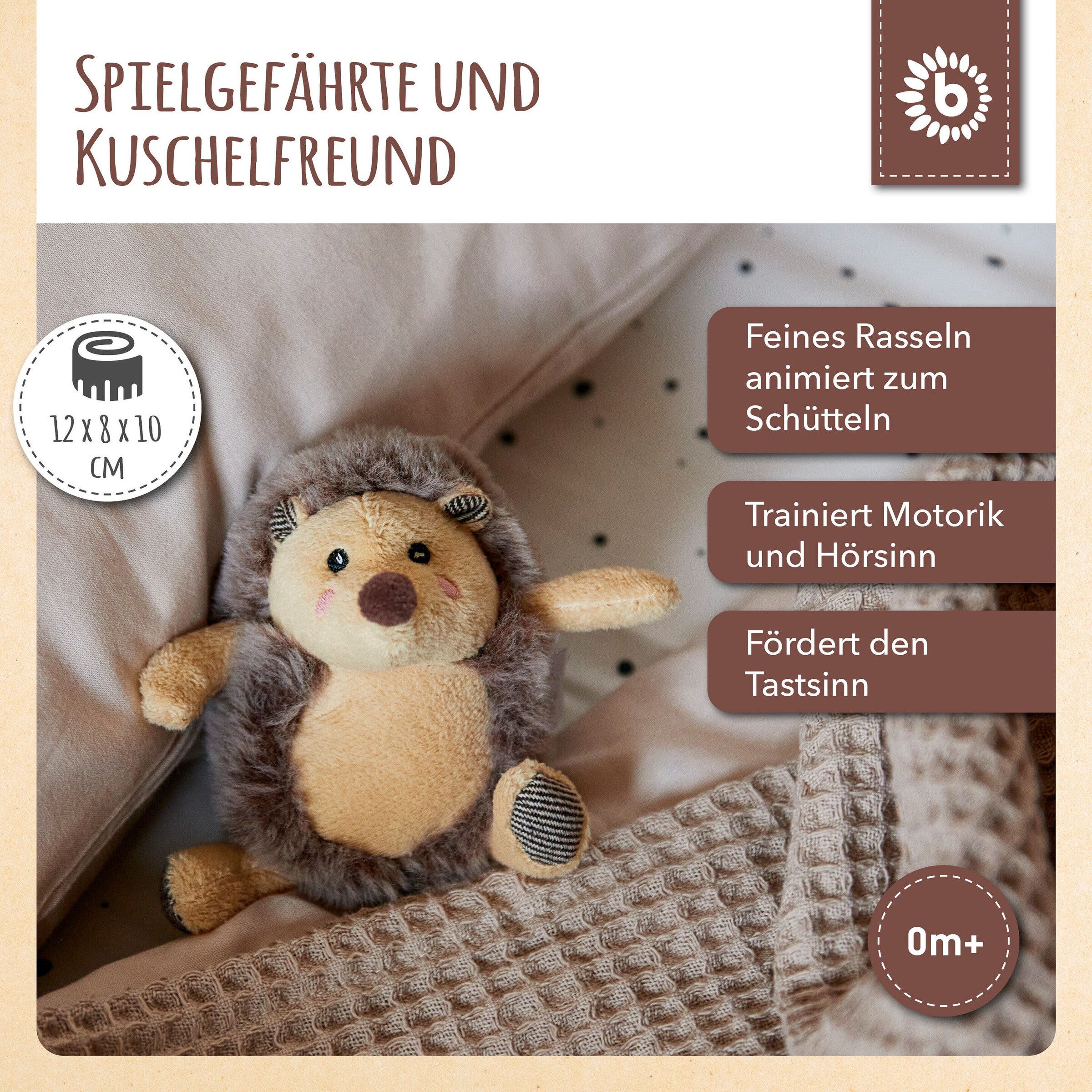 Bieco Plüsch Igel Spieltier mit Rassel - ab Geburt Braun
