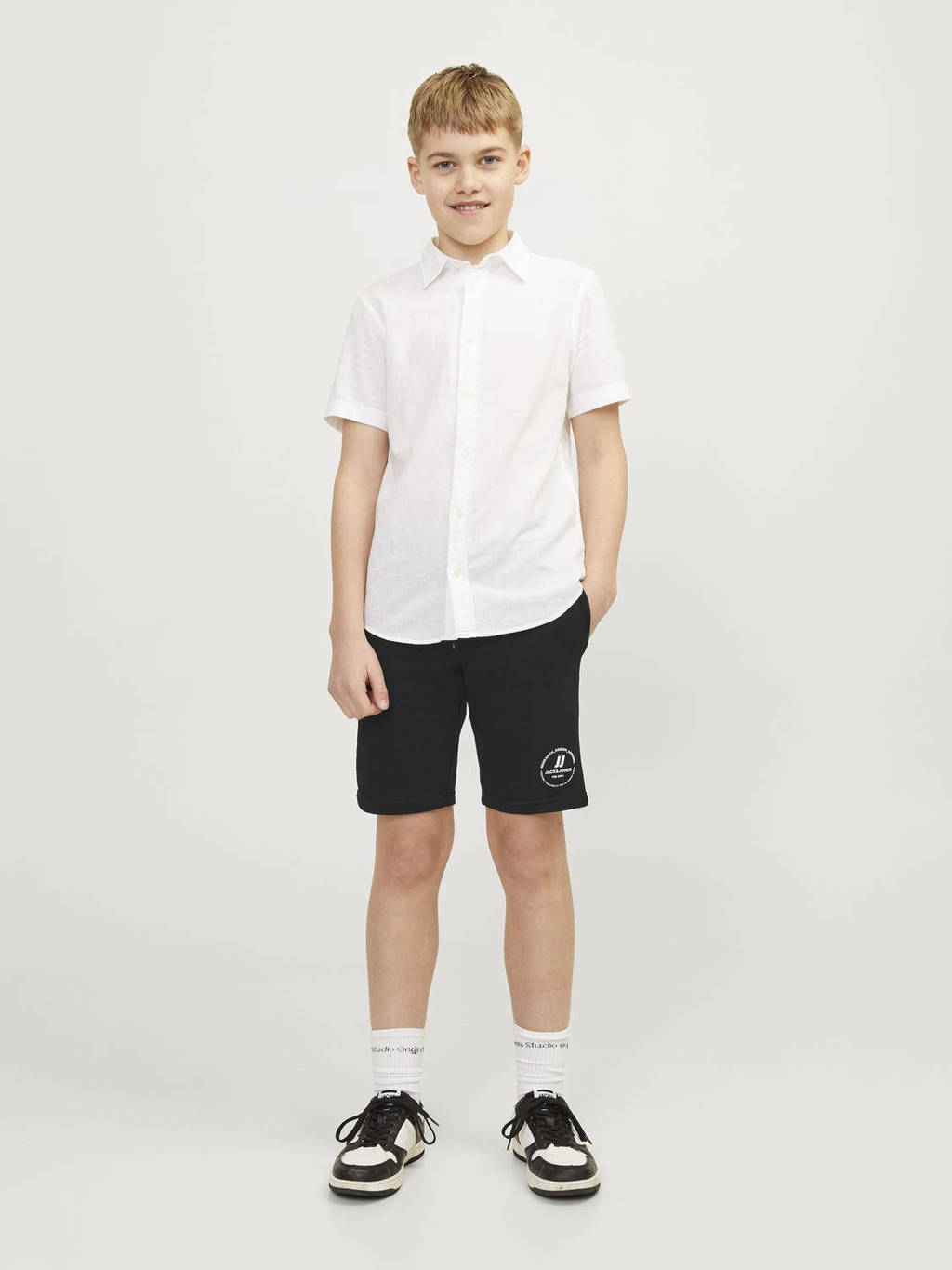 JACK & JONES sweatshort JPSTSWIFT met printopdruk zwart