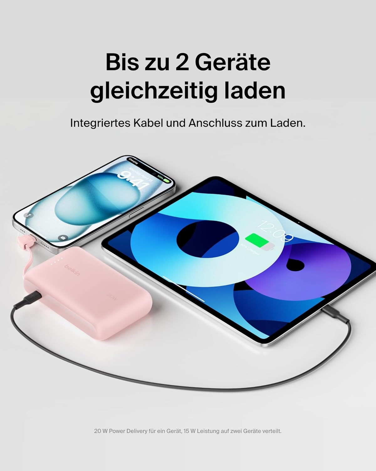 (20W) 10000mAh BoostCharge USB C Powerbank Ladegerät inkl. USB C Ladekabel mit LED Anzeige (BPB021HQPK) - Rosa