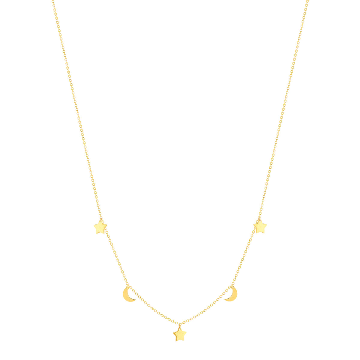 Collier or jaune 375 41 cm, motif pampille lune et étoile