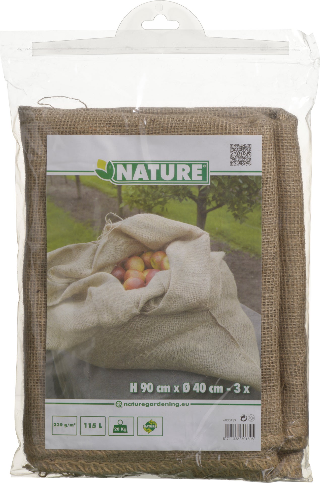 Nature jutezak met aantrekkoord D 40 H 90 cm 3 stuks