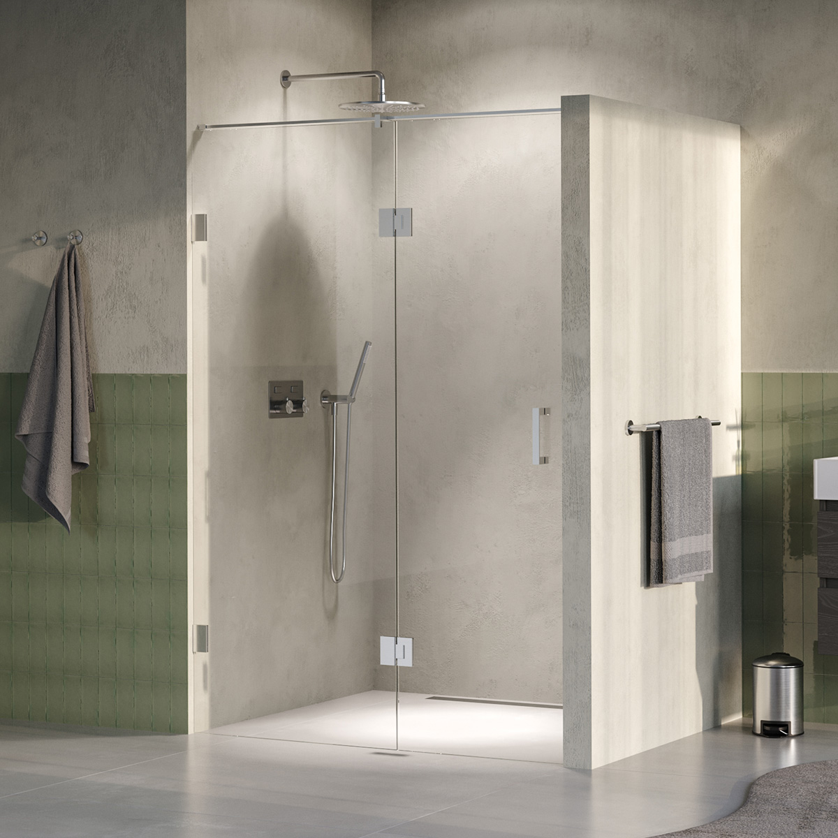 Brauer Void profielloze nisdeur 140cm met draaideur 70cm aan glas RVS geborsteld PVD