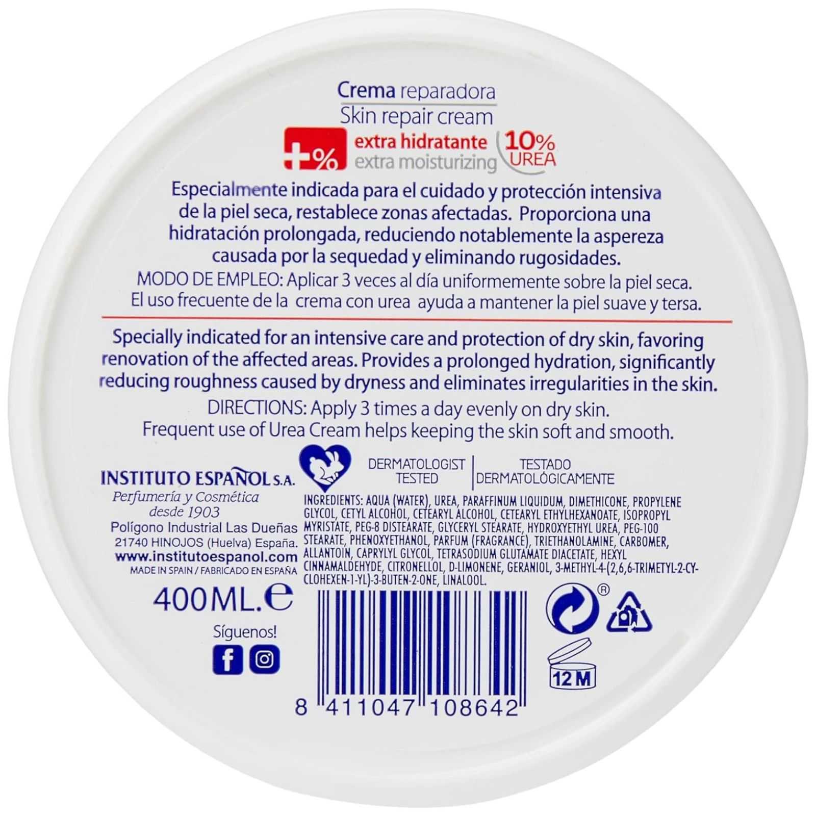 Instituto Español Creme Reparador de Uréia 400 ml