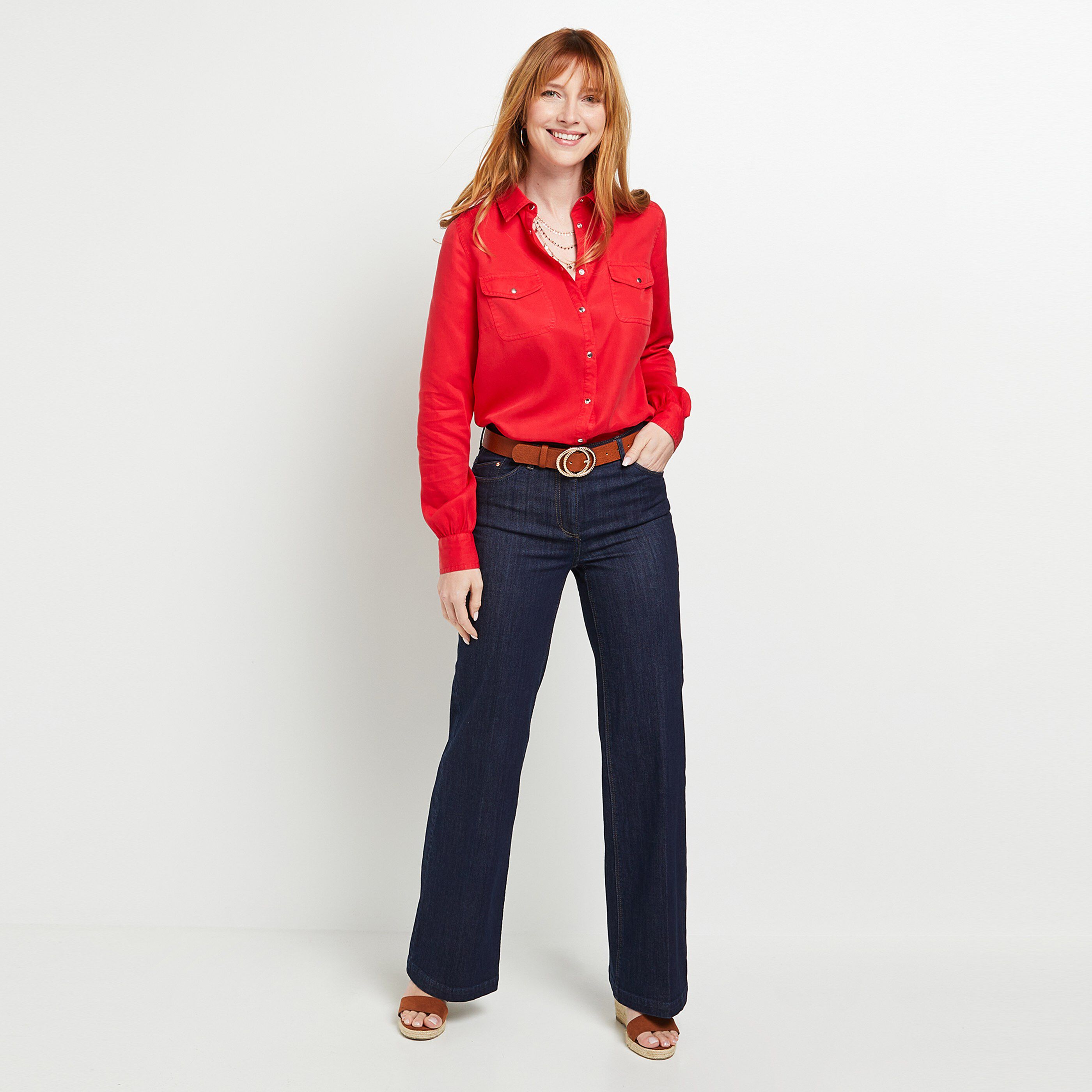 Chemise colorée femme - ROUGE