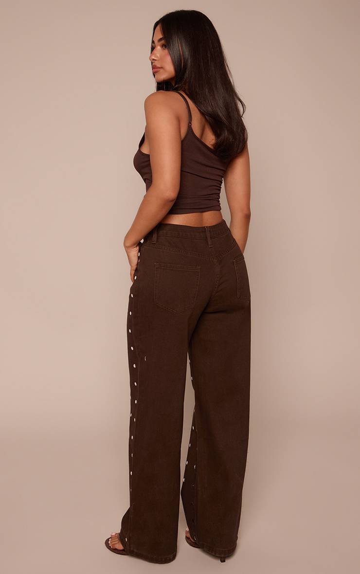 Chocolat Jean Denim Jambe Large Avec Détails Cloutés Petite