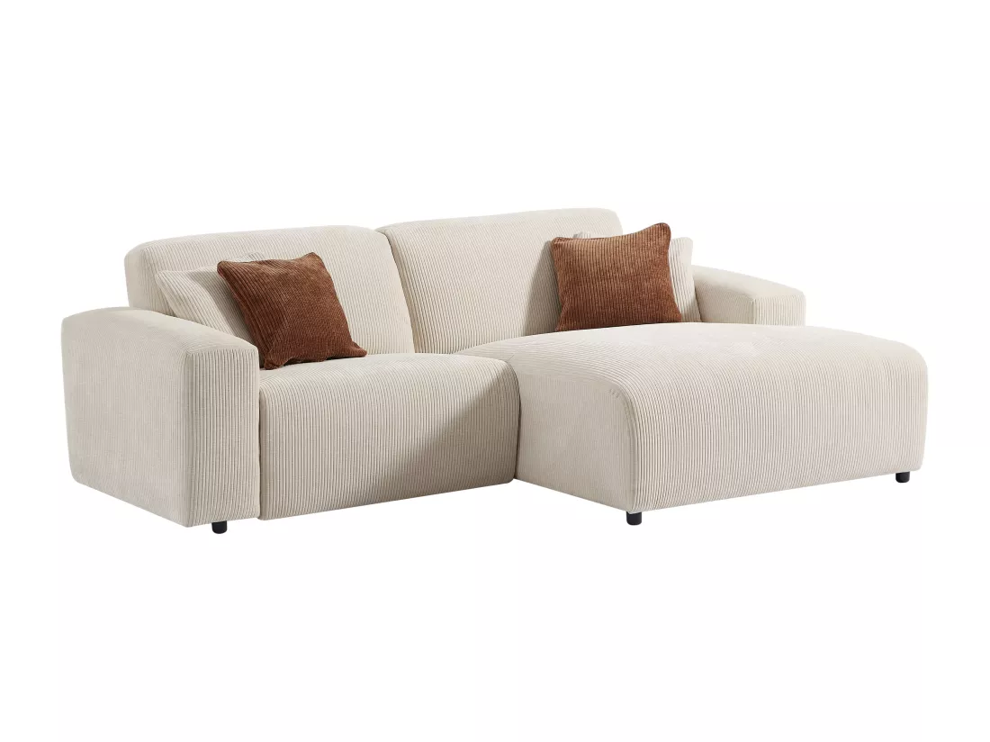Canapé d'angle droit relax électrique en velours côtelé beige TIRONO de Maison Céphy