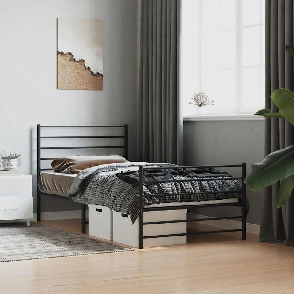 vidaXL - Bed frame met hoofdeinde - Zwart - Metaal - 90x200 cm