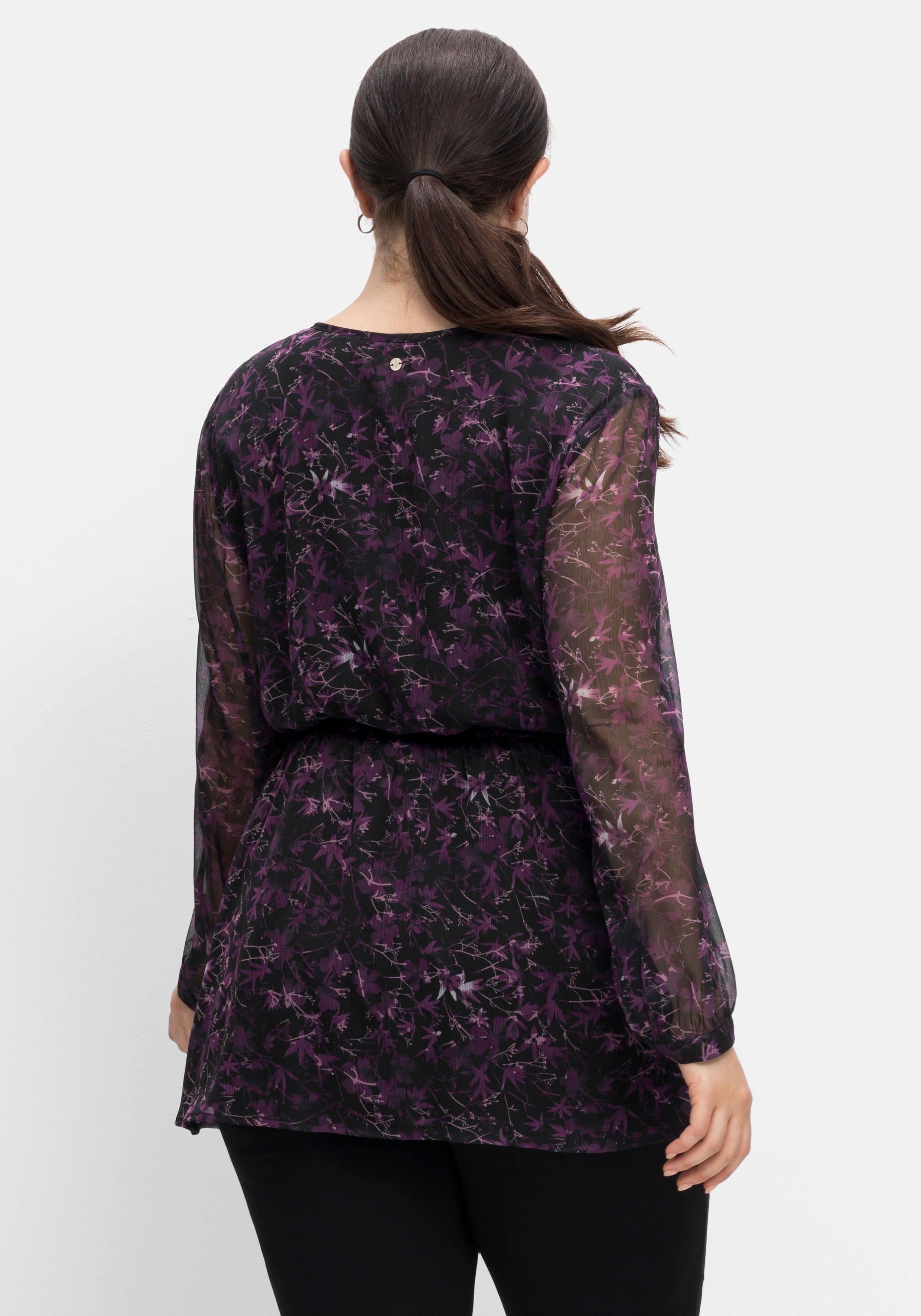Longbluse mit Blumendruck, aus Crêpe mit Innentop