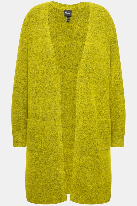 Long-Strickjacke, offene Form, V-Ausschnitt, Taschen