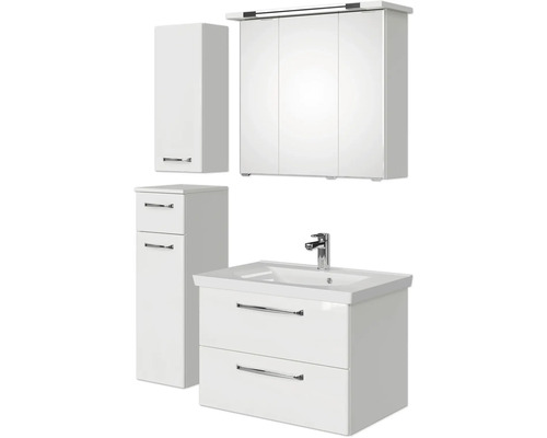 Pelipal Kumba badkamermeubelset (B x H x D 110 x 200 x 51 cm), witte glanzende fronten, 5-delige set inclusief witte mineraalstenen wastafel, badmeubel en wandkast (artikelnr. 99.770225094)