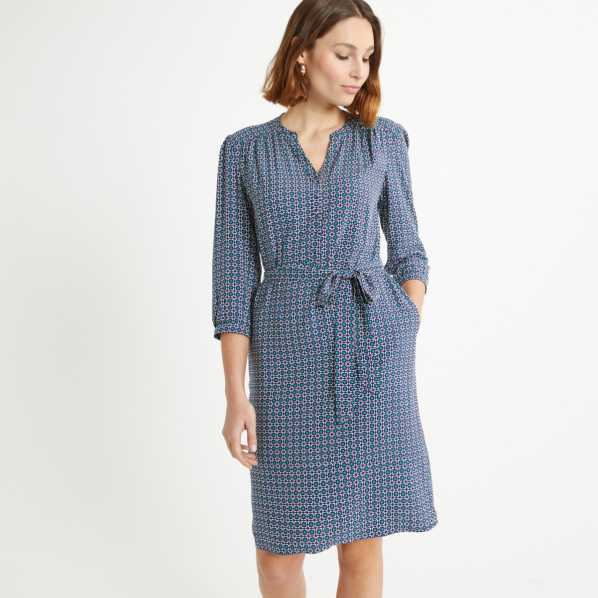 ANNE WEYBURN<br>Vestido reto com estampa geométrica, comprimento midi