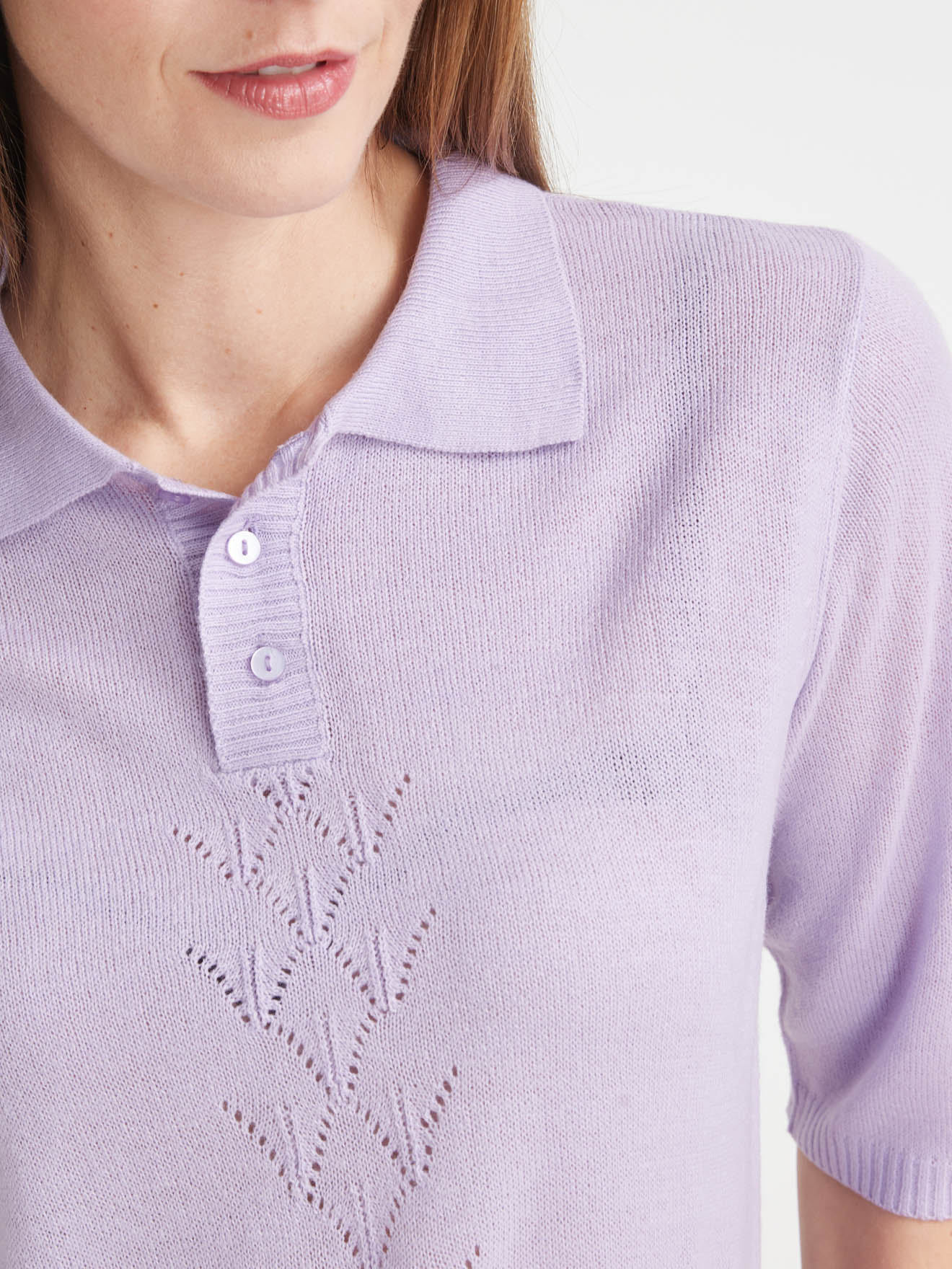 Pull col polo manches courtes ajouré