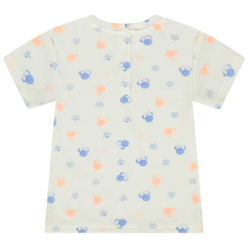 T-shirt manches côtelé imprimé Minnie Disney pour bébé fille - Ecru