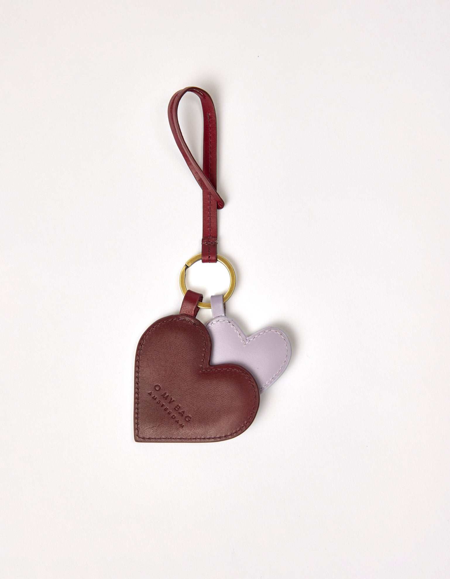 Hearts Bag Charm - Ruby & Lavender Classic Leather