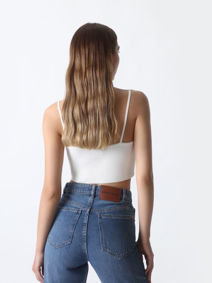Calça jeans estilo Mom Fit - Azul Tinta