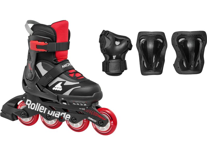 ROLLERBLADE Inline-Skates Microblade Combo Schwarz/Rot, 33- Inline-Skates und Schutzausrüstung im Set (3 Stück)