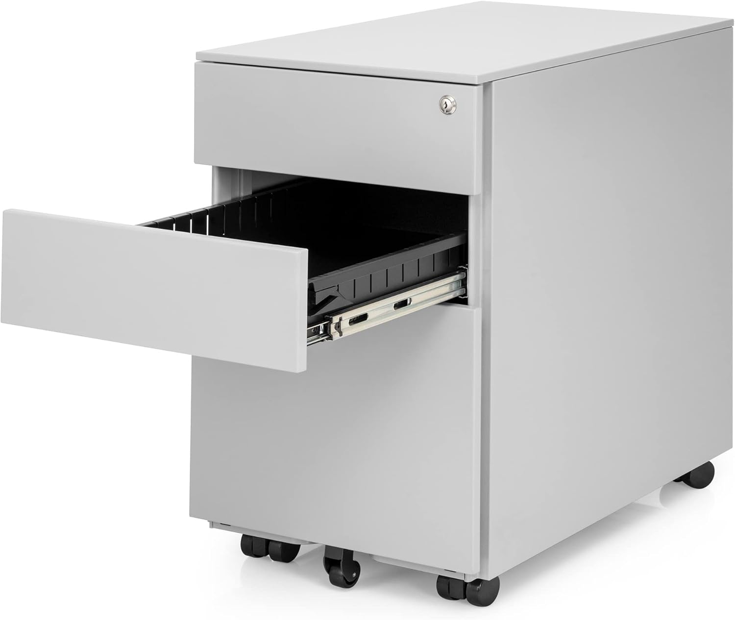 Ergotopia Rollcontainer grau - abschließbarer Bürocontainer für Schreibtisch 60x39x52 cm (HxBxT) - Büro Container mit 3 Schubladen - Schreibtischcontainer abschließbar