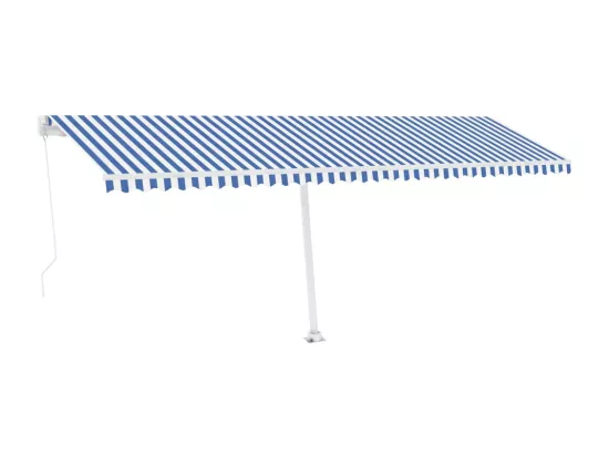 Auvent manuel rétractable sur pied 600x300 cm Bleu/Blanc