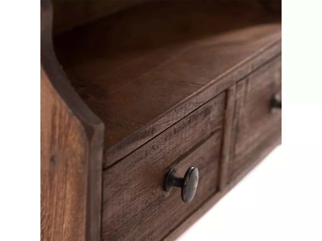 ÉTAGÈRE MURALE Ferme Bois de mahogany, 2 tiroirs et crochets marron