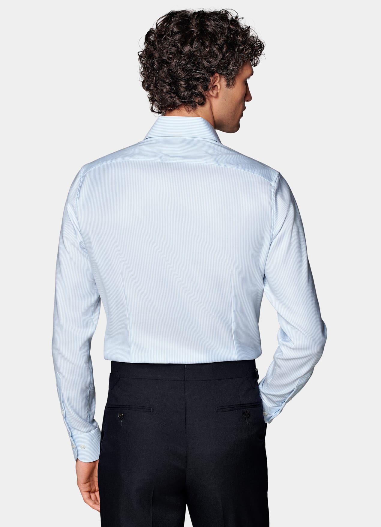 Chemise en oxford coupe très ajustée bleu clair à rayures