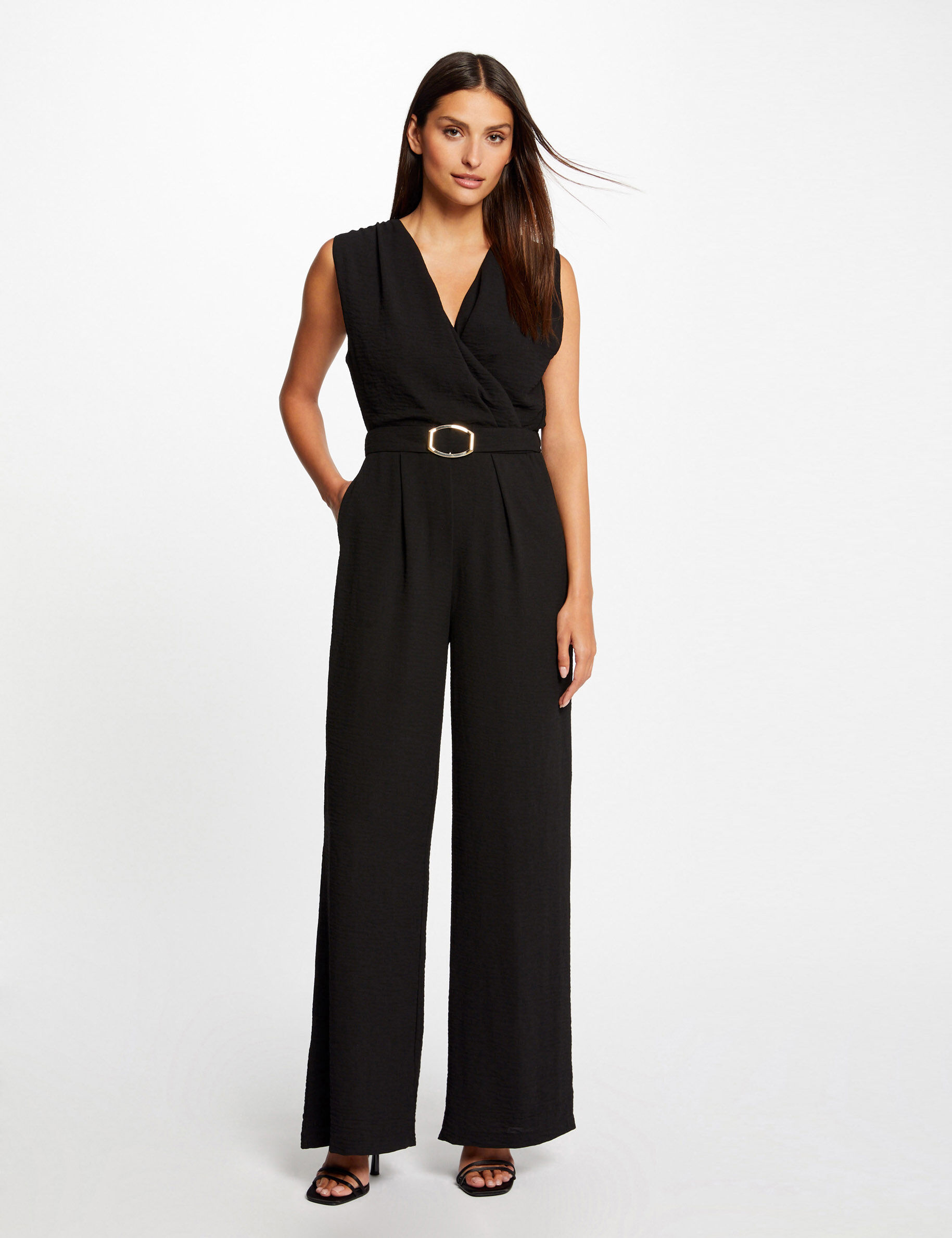 Combinaison jambe large détail boucle noir femme - noir